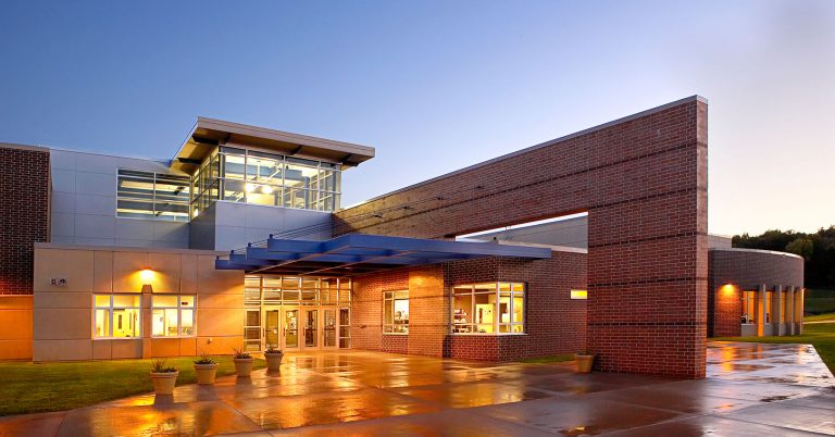 Front entrance at dusk
