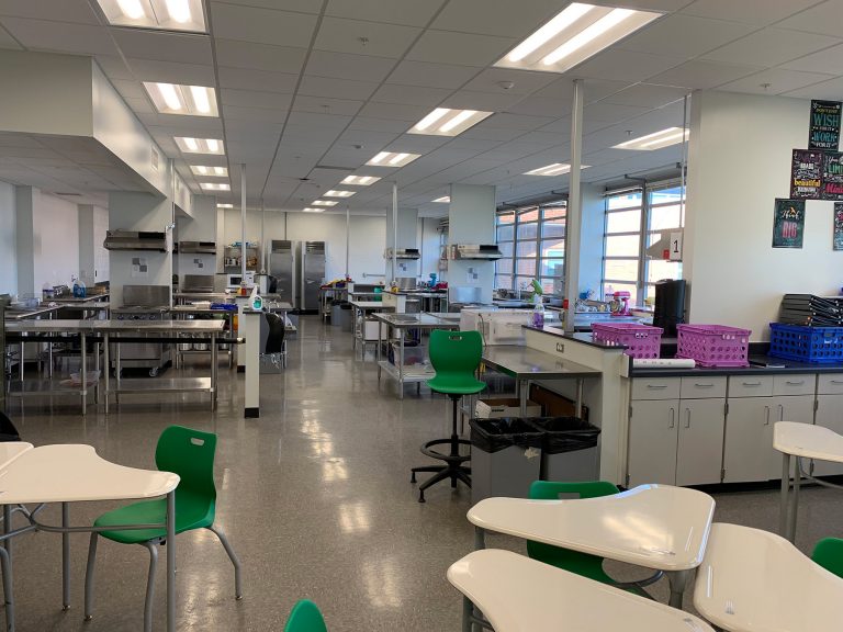Des Moines family and consumer science classroom with food preparation stations