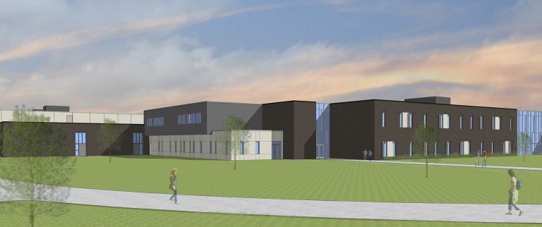 Exterior render of classroom wing