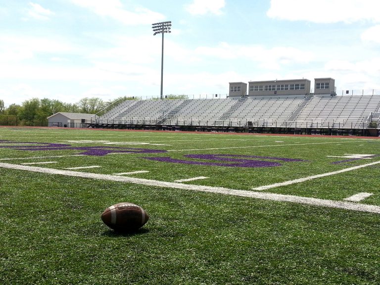 Detail of football on field sidelines